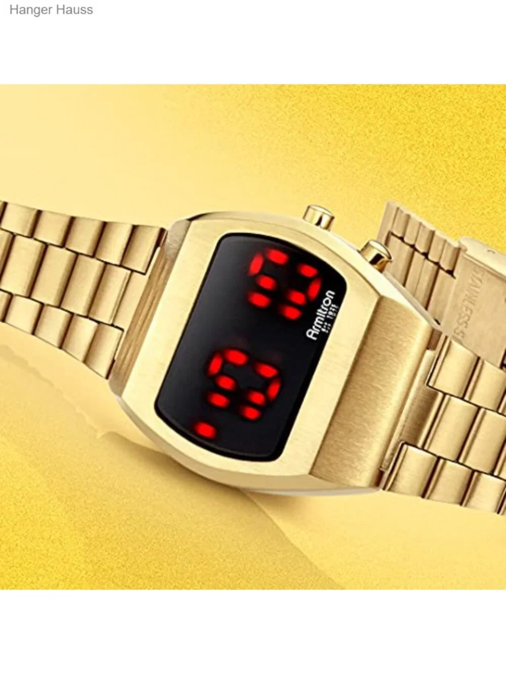 Men's Vintage Retro Digital LED Watch Gold-Tone Bracelet Water Resistant